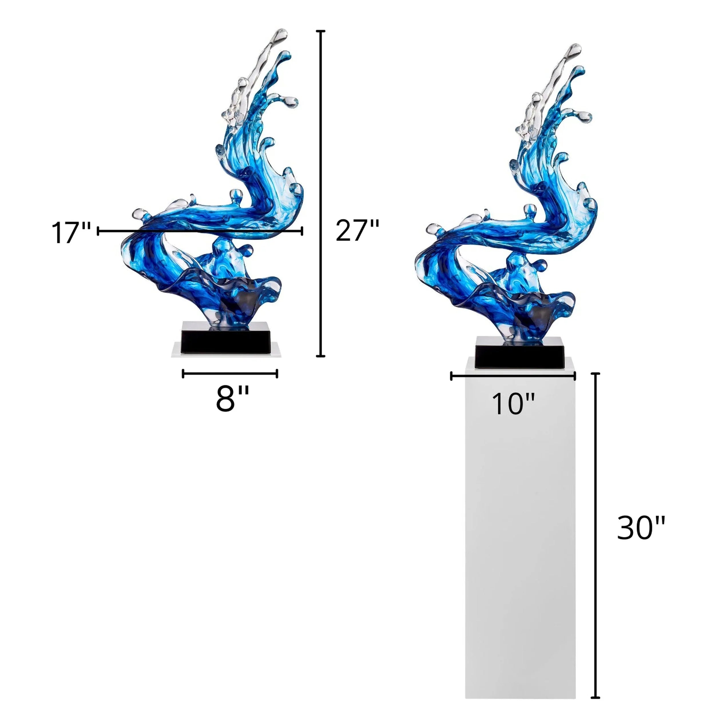 OCEAN BLUE CORTES BAY WAVE FLOOR SCULPTURE WITH BLACK STAND, 57" TALL