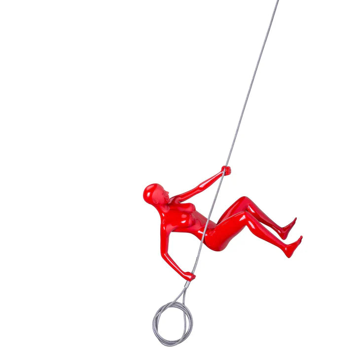 GLOSSY RED WALL SCULPTURE CLIMBING 8" WOMAN