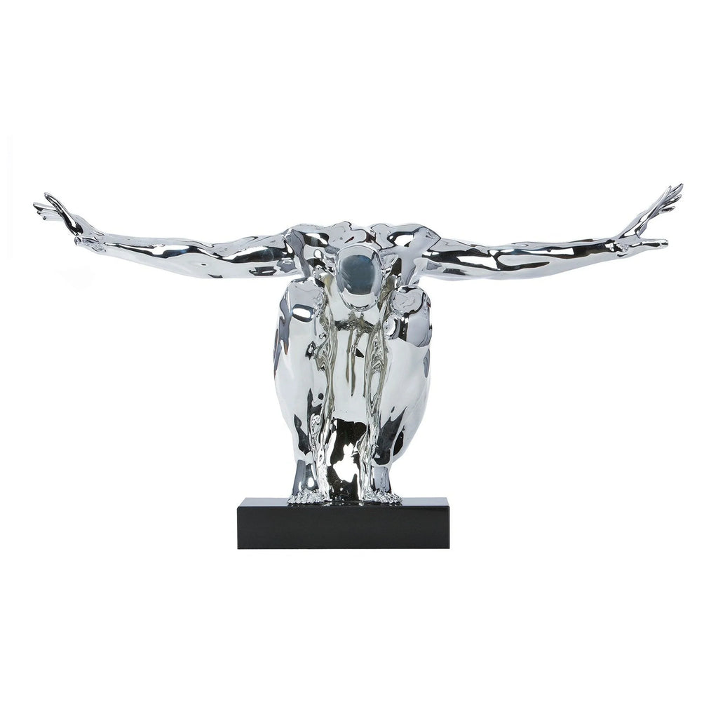 LARGE SALUTING MAN RESIN SCULPTURE 37" WIDE X 19" TALL // CHROME