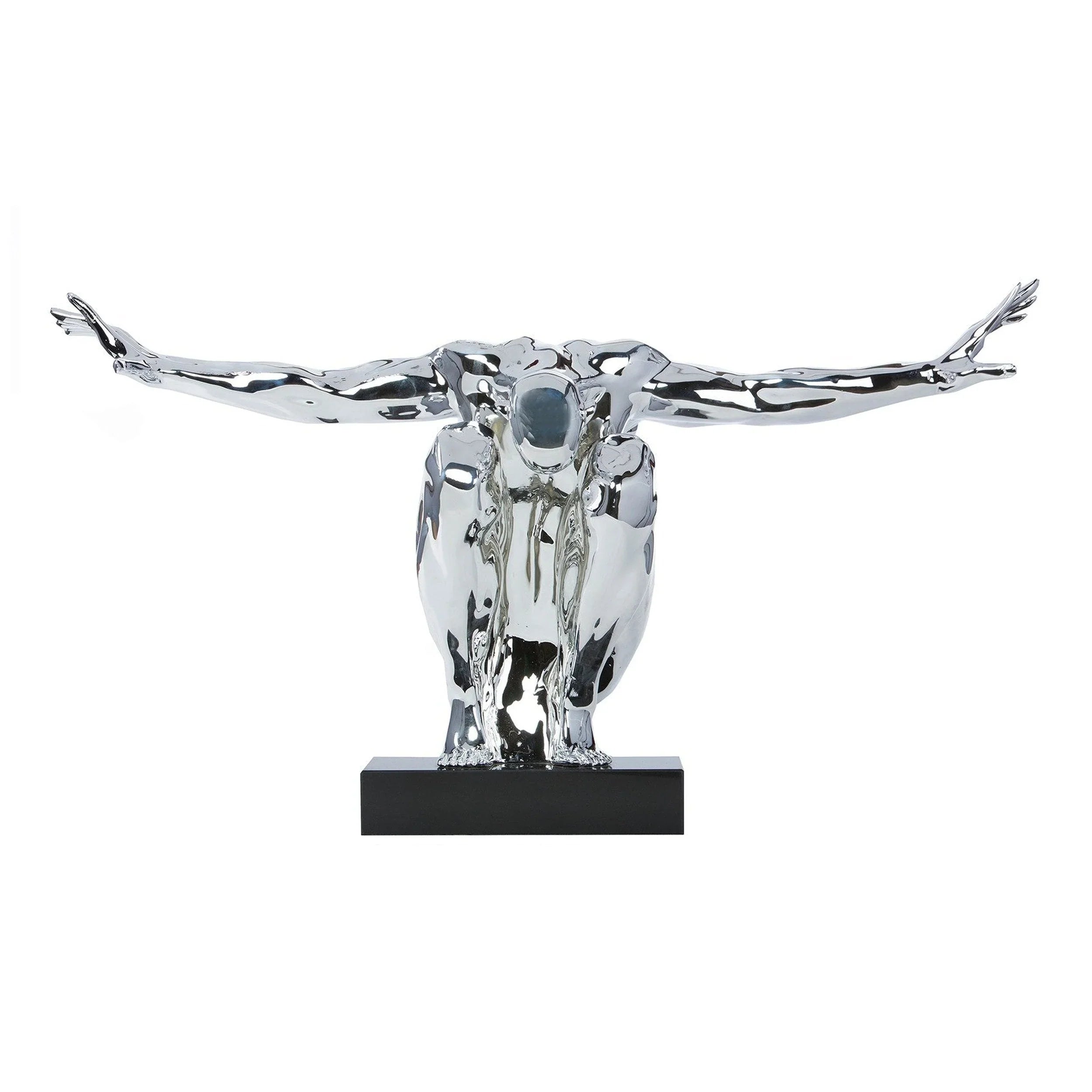 LARGE SALUTING MAN RESIN SCULPTURE 37" WIDE X 19" TALL // CHROME