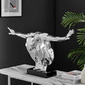 LARGE SALUTING MAN RESIN SCULPTURE 37" WIDE X 19" TALL // CHROME