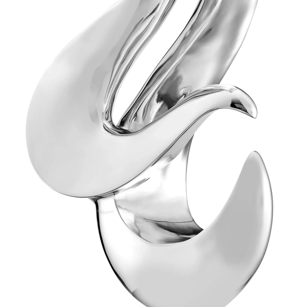 CHROME FLAME FLOOR SCULPTURE WITH WHITE STAND, 65" TALL