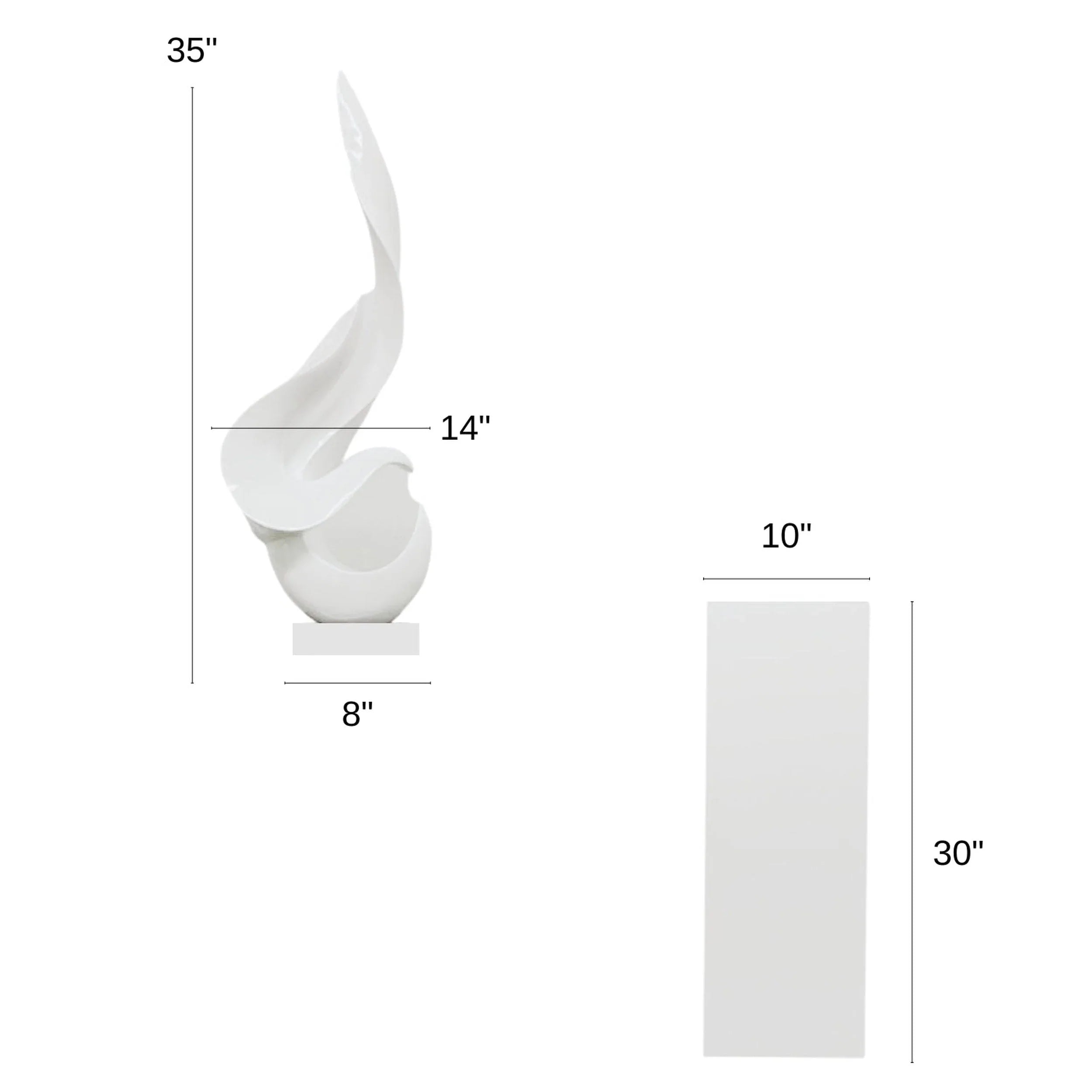 CHROME FLAME FLOOR SCULPTURE WITH WHITE STAND, 65" TALL