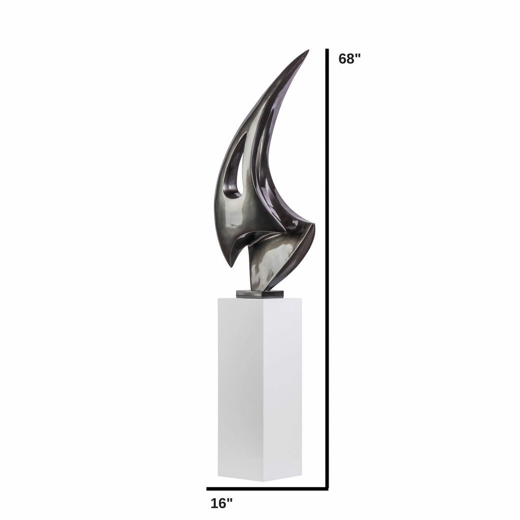 DARK GRAY SAIL FLOOR SCULPTURE WITH WHITE STAND, 70" TALL
