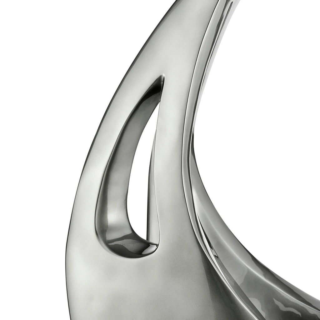 DARK GRAY SAIL FLOOR SCULPTURE WITH WHITE STAND, 70" TALL