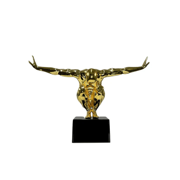 SMALL SALUTING MAN RESIN SCULPTURE 17" WIDE X 10.5" TALL // GOLD OR RED