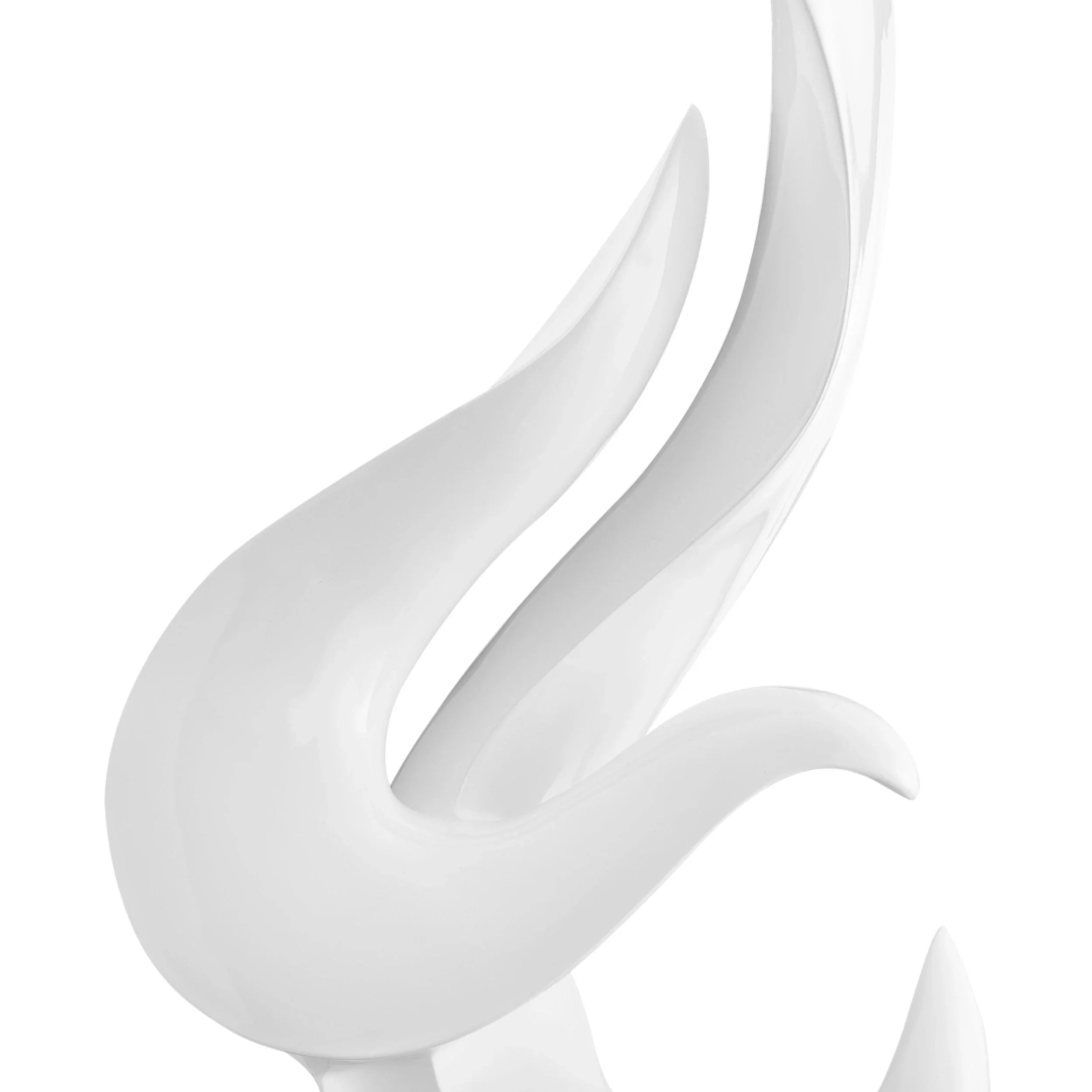 WHITE FLAME FLOOR SCULPTURE WITH BLACK STAND, 65" TALL