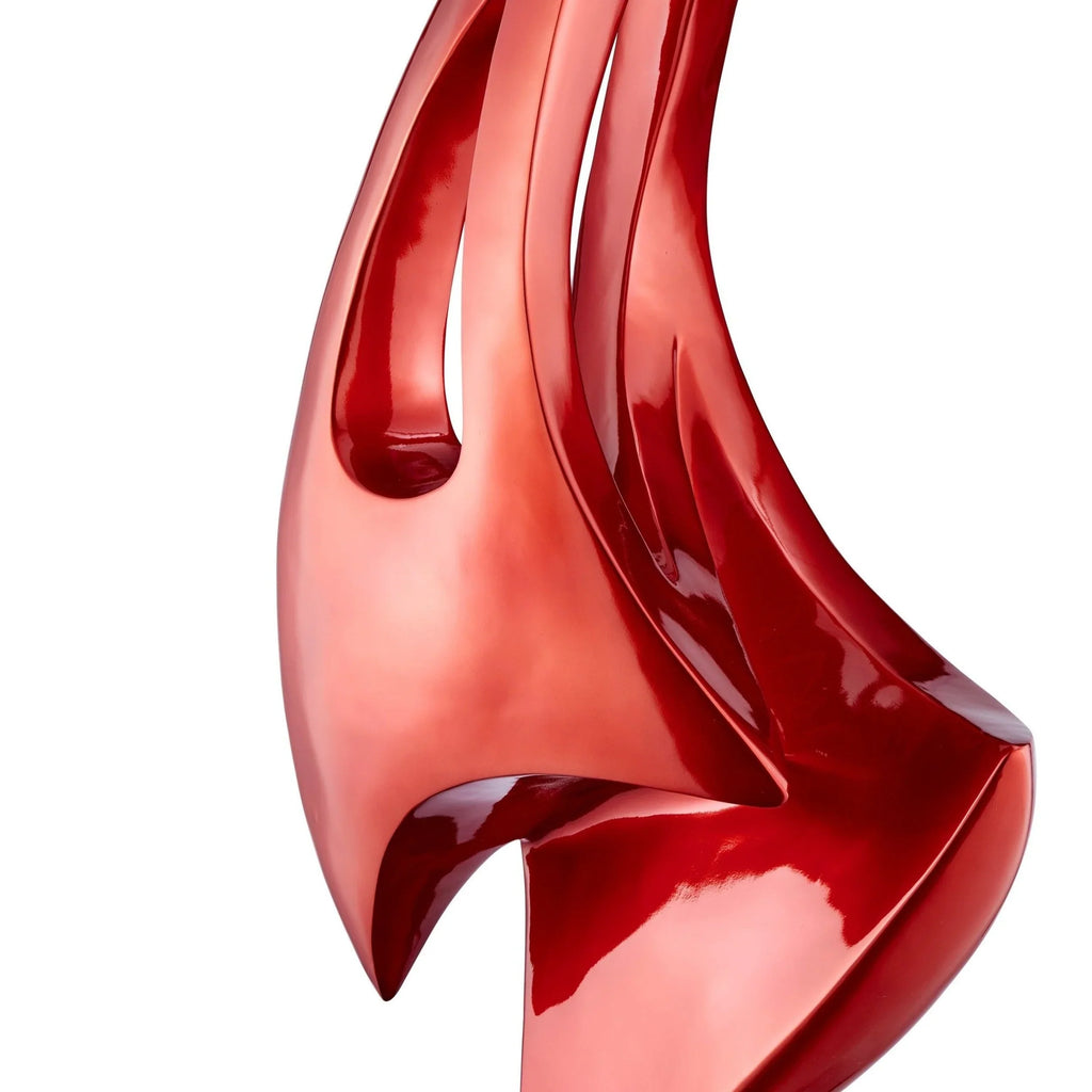 METALLIC RED SAIL FLOOR SCULPTURE WITH WHITE STAND, 70" TALL