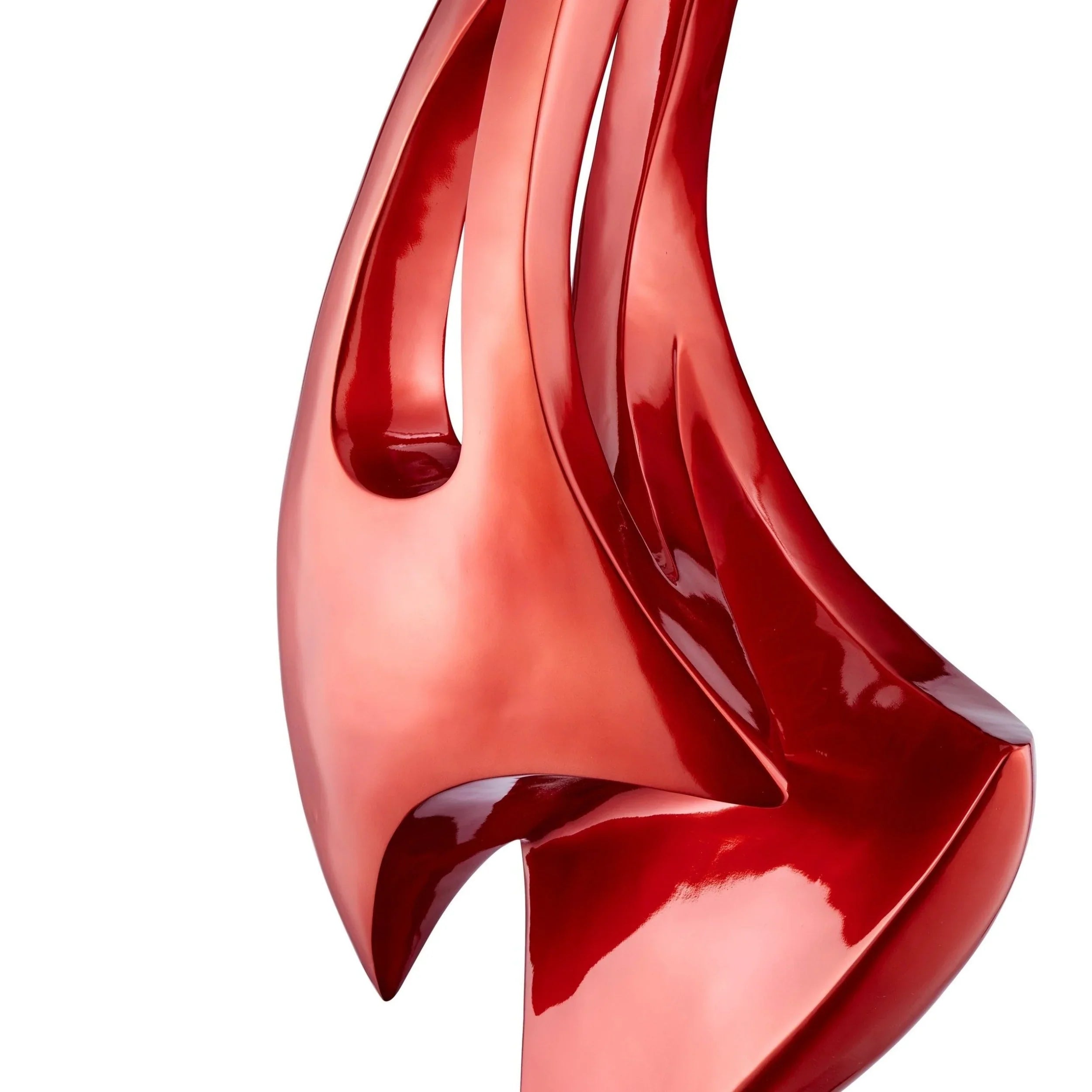 METALLIC RED SAIL FLOOR SCULPTURE WITH WHITE STAND, 70" TALL