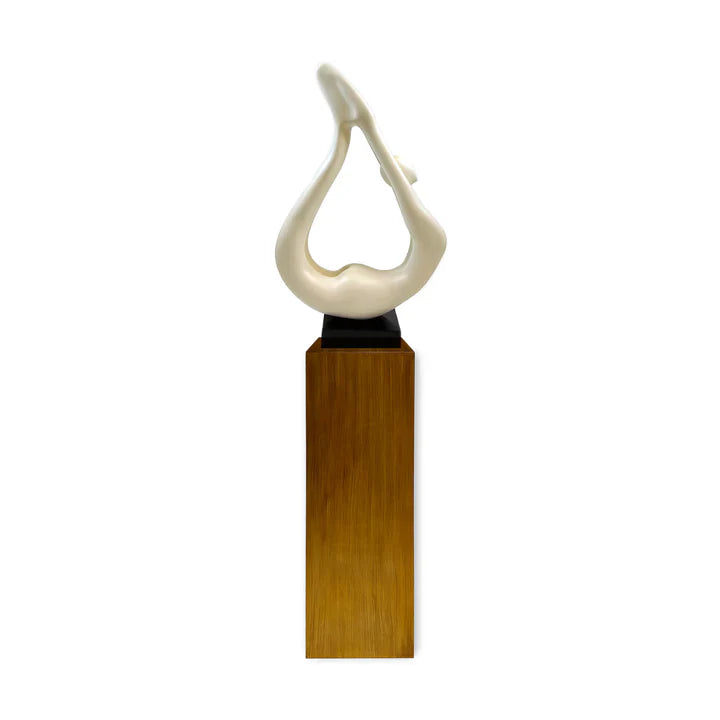 FLAME FLOOR SCULPTURE  WHITE OR BLACK WITH GRAY, BRONZE ,WOOD,BLACK OR WHITE BASE STAND, 65" TALL