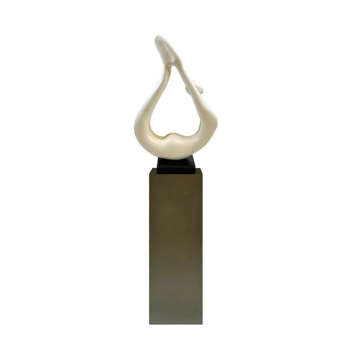 FLAME FLOOR SCULPTURE  WHITE OR BLACK WITH GRAY, BRONZE ,WOOD,BLACK OR WHITE BASE STAND, 65" TALL