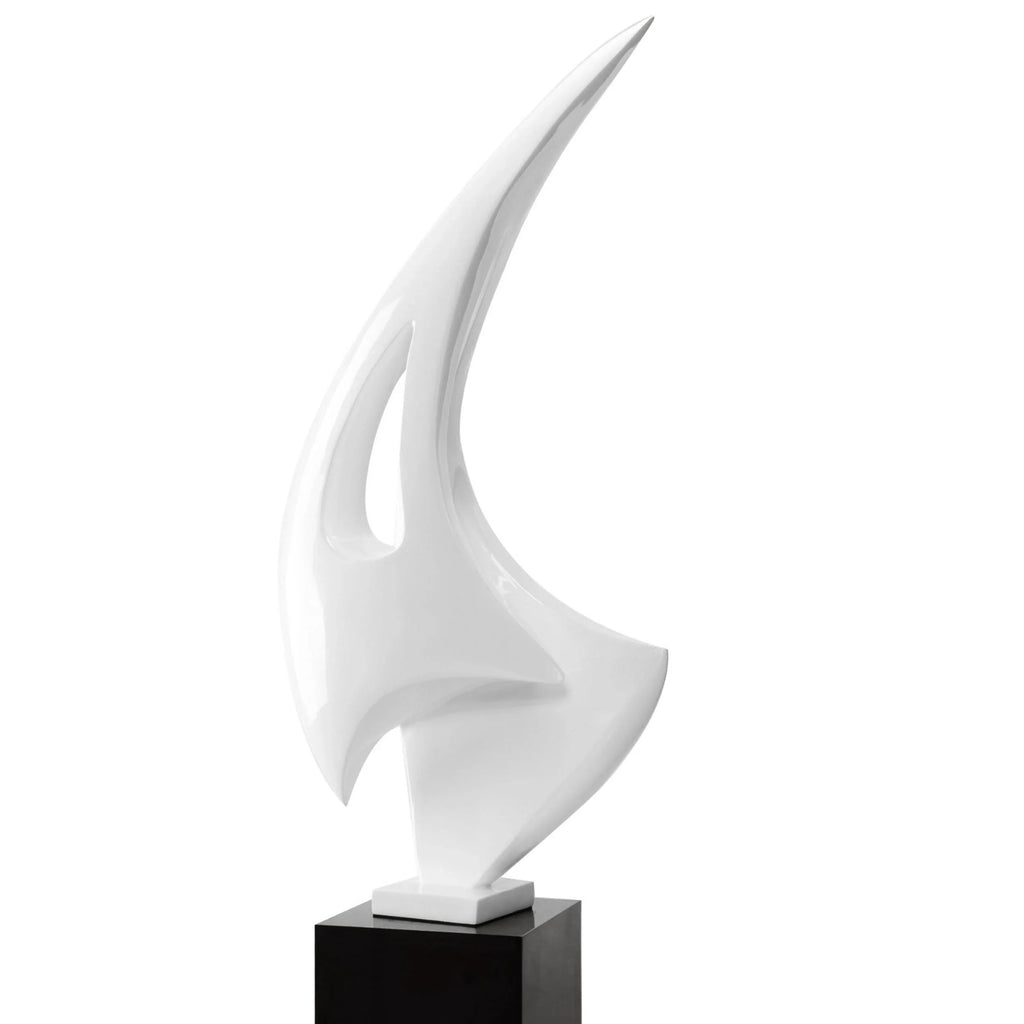 WHITE SAIL FLOOR SCULPTURE WITH BLACK STAND, 70" TALL